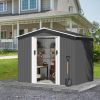 6 x 8 Ft Outdoor Storage Shed, Patio Steel Metal Shed w/Lockable Sliding Doors, Vents, Yard Tool House for Bike Lawnmower,Light Gray