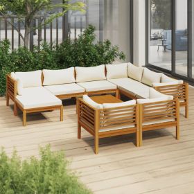 10 Piece Patio Lounge Set with Cream Cushion Solid Acacia Wood