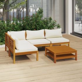 5 Piece Patio Lounge Set with Cream Cushion Solid Acacia Wood