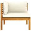 5 Piece Patio Lounge Set with Cream Cushion Solid Acacia Wood