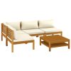 5 Piece Patio Lounge Set with Cream Cushion Solid Acacia Wood