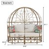 GO 59.8" Daybed Outdoor Sunbed With Colorful Pillows, Wicker Patio Daybed With Curtain, Floral Pattern, Natural Wicker, Beige Cushion