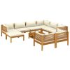 10 Piece Patio Lounge Set with Cream Cushion Solid Acacia Wood