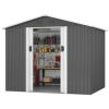 6 x 8 Ft Outdoor Storage Shed, Patio Steel Metal Shed w/Lockable Sliding Doors, Vents, Yard Tool House for Bike Lawnmower,Light Gray