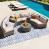 [VIDEO provided] 6 - Person Fan-shaped Rattan Suit Combination with Cushions and Table; Suitable for Garden